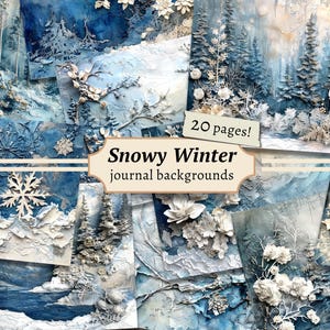 Fondos de invierno, páginas de diario basura, kit de papel para álbumes de recortes digitales, hojas imprimibles con nieve de invierno, hojas de collage de bosque de invierno, técnica mixta vintage