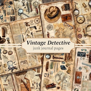 Pagine di diario vintage da detective, kit di carta per album digitali, stampabile per indagini criminali, fascicolo di casi misteriosi, foglio di collage vittoriano