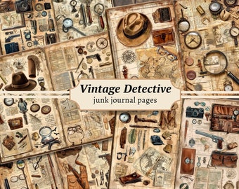 Vintage Detective Junk Journal Pages, Digital Scrapbook Paper Kit, Crime Investigation Printable, Mystery Case File, Victorian Collage Sheet