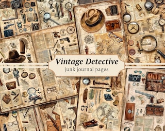 Vintage Detective Junk Journal Pagina's, Digitale Scrapbook Paper Kit, Crime Investigation Printable, Mystery Case File, Victoriaanse Collage Sheet