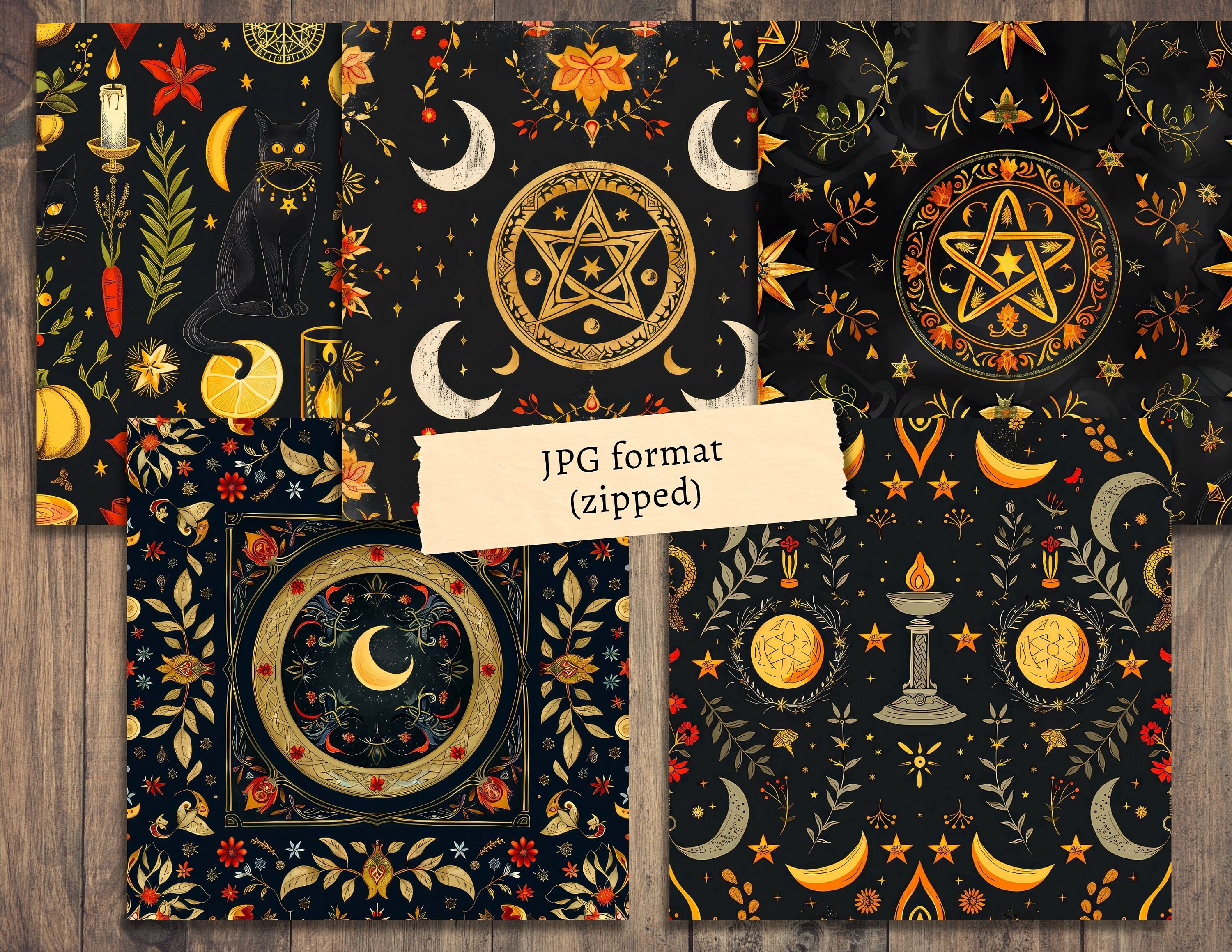 Dark Witchy Seamless Digital Papers, Scrapbook Background Kit ...