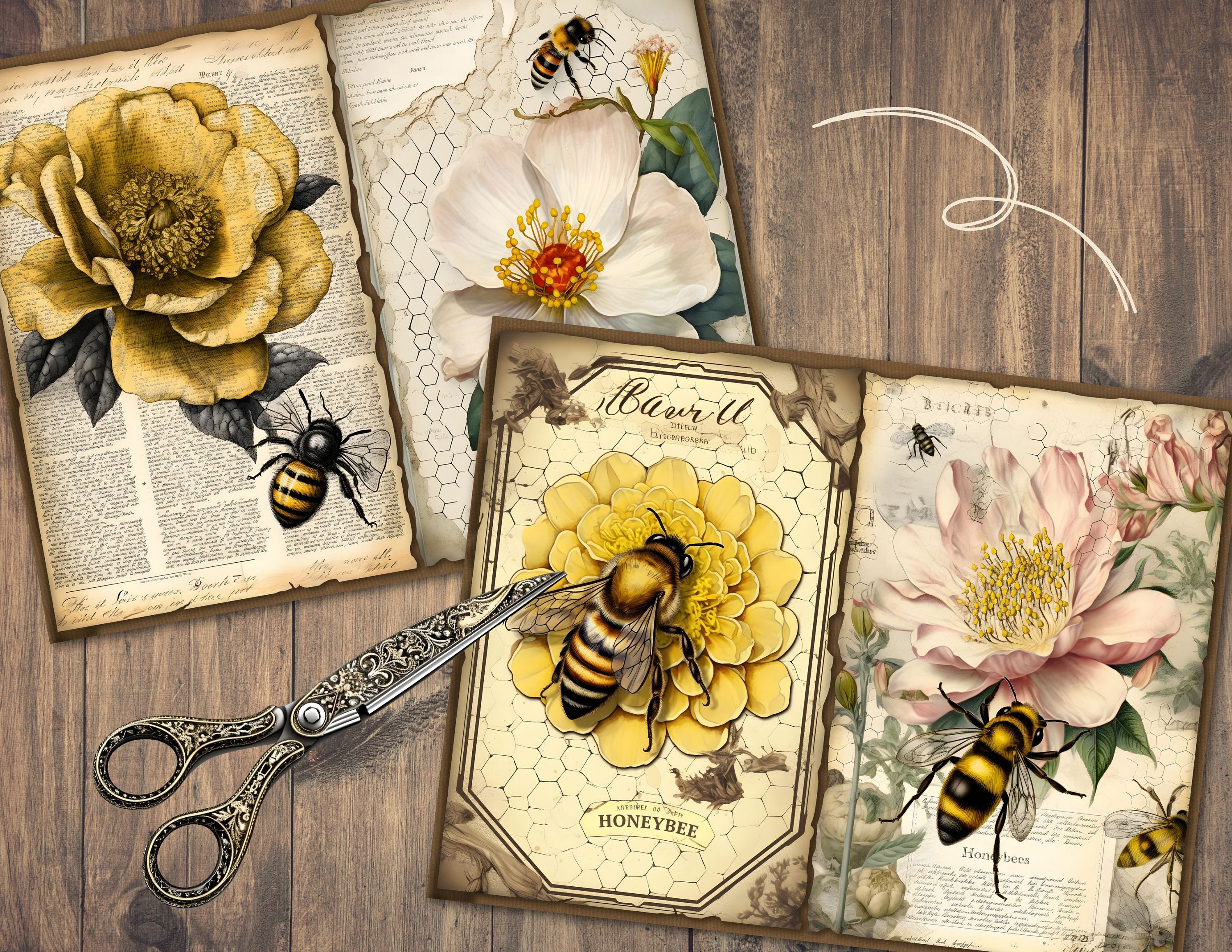 Digital Dandelion Journaling Pages, Vintage Junk Journal