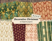 Christmas Digital Papers, Scrapbook Kit, Vintage Holidays Printable, Xmas Junk Journal Page, Card Making Ephemera, Christmas Wrapping Paper