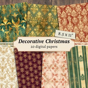 Digitale kerstpapieren, plakboekkit, afdrukbare vintage feestdagen, kerstmisdagboekpagina, kortstondige kaarten maken, kerstinpakpapier