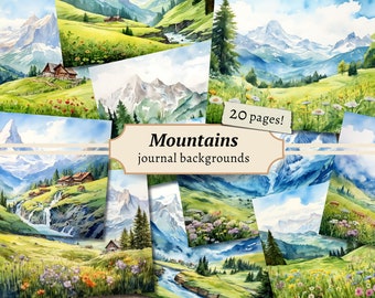 Berge Hintergründe, Natur Junk Journal Seiten, Digitales Scrapbook Papier Kit, Landschaft zum Ausdrucken, Nationalpark Collage Sheet, Vintage ATC