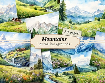 Mountains Backgrounds, Nature Junk Journal Pages, Digital Scrapbook Paper Kit, Landscape Printable, National Park Collage Sheet, Vintage ATC