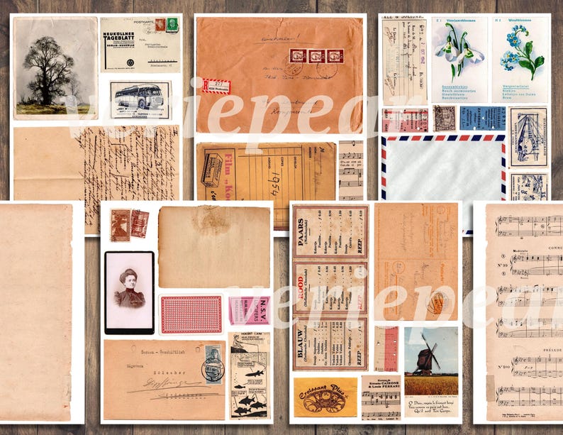 Vintage Junk Journal Ephemera Pack | SET 2 | Printable Collage Sheet ...