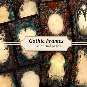 Gothic Rahmen Junk Journal Seiten, Digitales Scrapbook Papier Kit, dunkles viktorianisches zum ausdrucken, Collage Sheet, Vintage Ephemera, Rahmen zum Herunterladen
