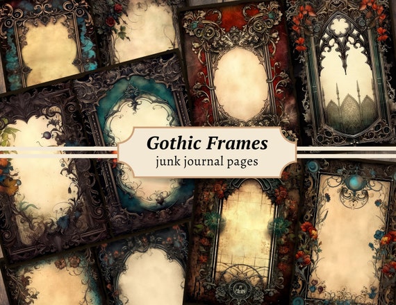 Gothic Frames Junk Journal Pages, Digital Scrapbook Paper Kit, Dark Victorian Printable, Collage Sheet, Vintage Ephemera, Border Download