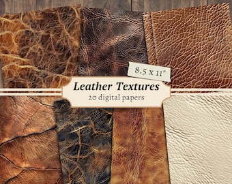 Leather Textures Digital Papers, Scrapbook Kit, Rustic Leather Printable, Collage Sheet, Junk Journal Page, Brown Backing, Grunge Background