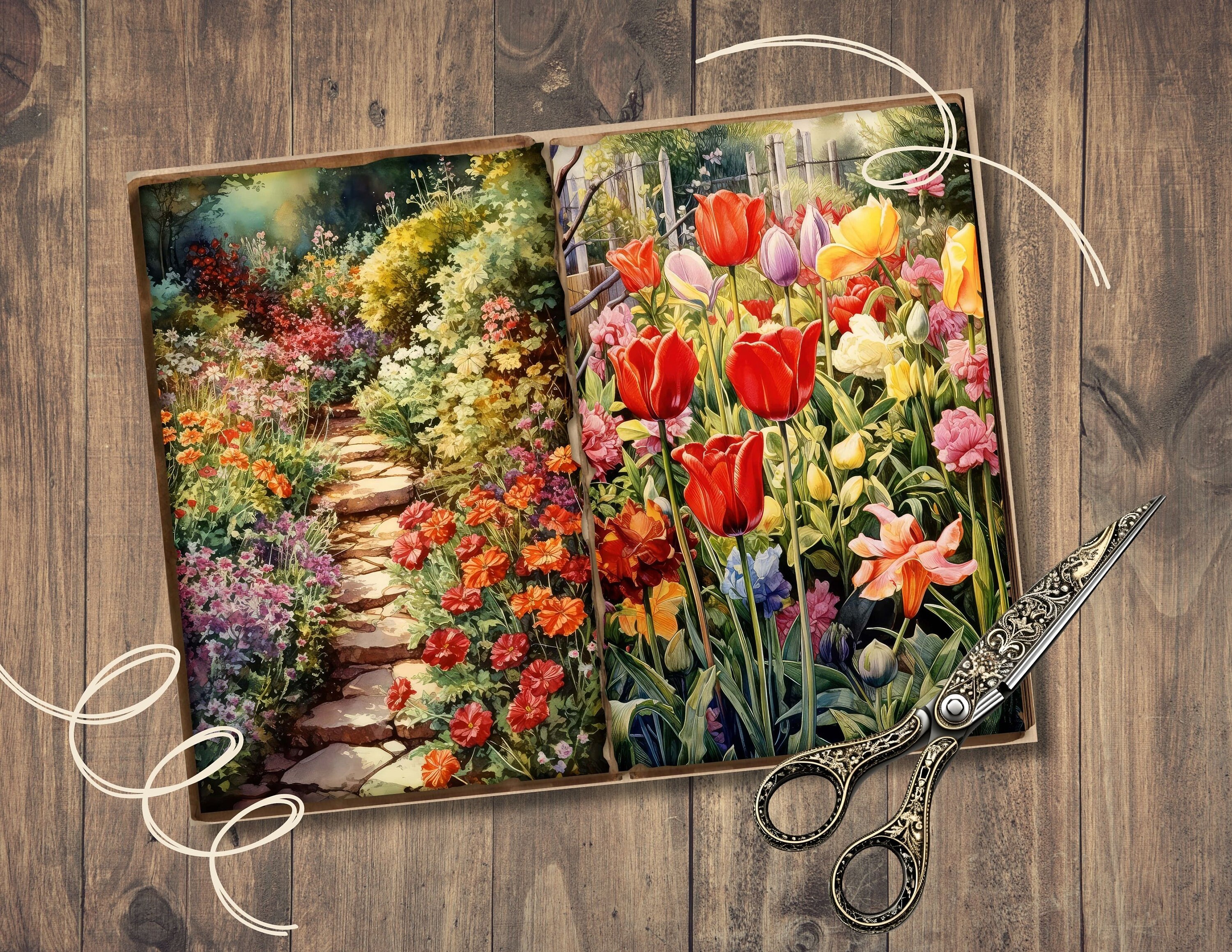 Flower Garden Junk Journal Pages, Digital Scrapbook Paper Kit ...