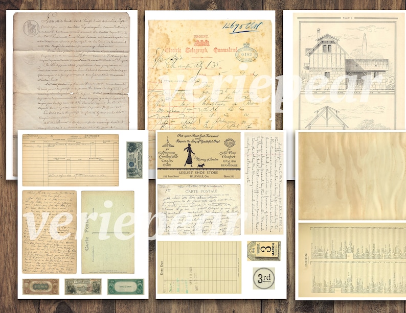 Vintage Junk Journal Ephemera Pack 50 Seiten ausdruckbare Collage Vorlage, digitales Scrapbook Kit, Ledger Seiten, Postkarten, handgeschriebene Briefe Bild 7