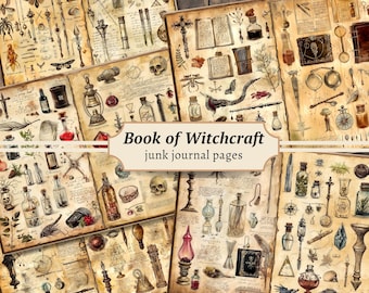 Book of Witchcraft Junk Journal Pages, Digital Scrapbook Paper Kit, Mystic Witch Printable, Gothic BOS Collage Sheet, Vintage Wicca Ephemera