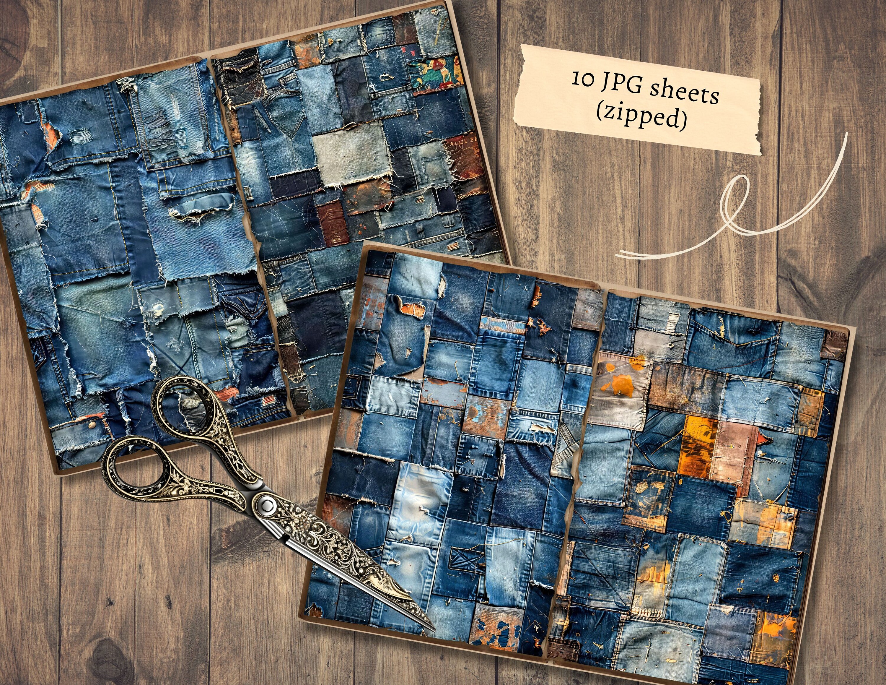 Denim Patchwork Junk Journal Pages, Digital Scrapbook Paper Kit, Denim ...