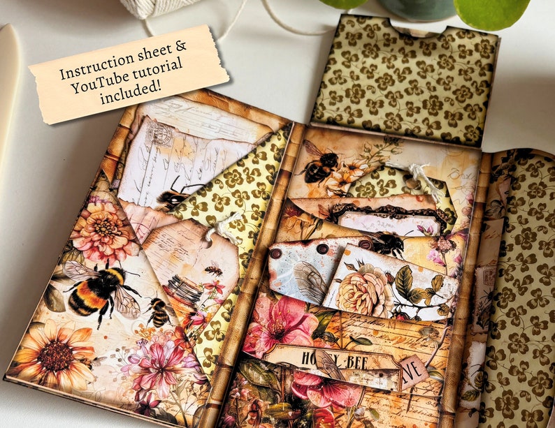 View of Honey Bee Loaded Folio, Junk Journal, Folding Folder Printable, Digital ...