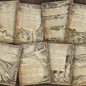 Vintage Märchen Text Journaling Karten | druckbare Fee Ephemera | Sirene Junk Journal Kit | Grunge Sammelalbum | digitales collage Druckbild