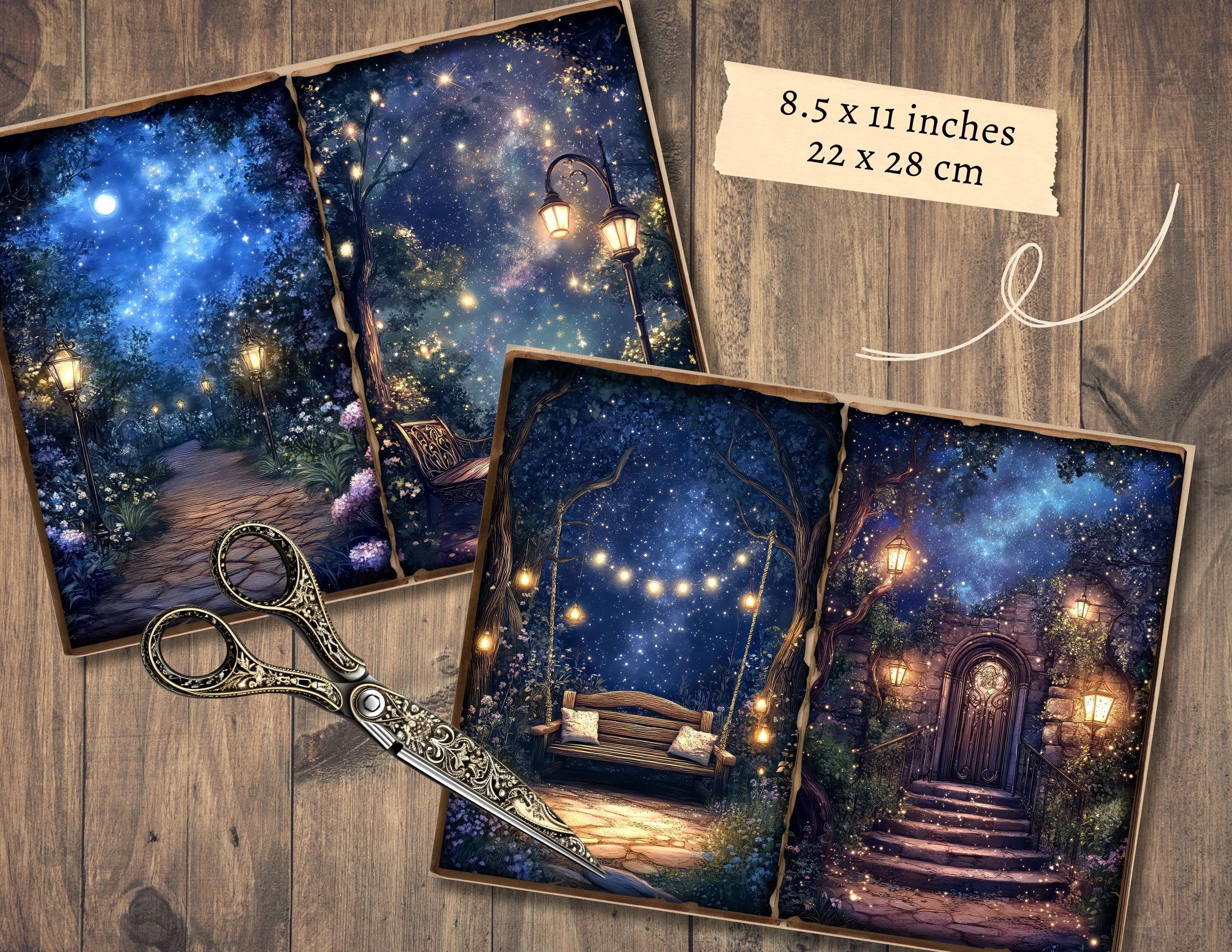 Midnight Garden Junk Journal Pages, Digital Scrapbook, Starry Sky Paper ...