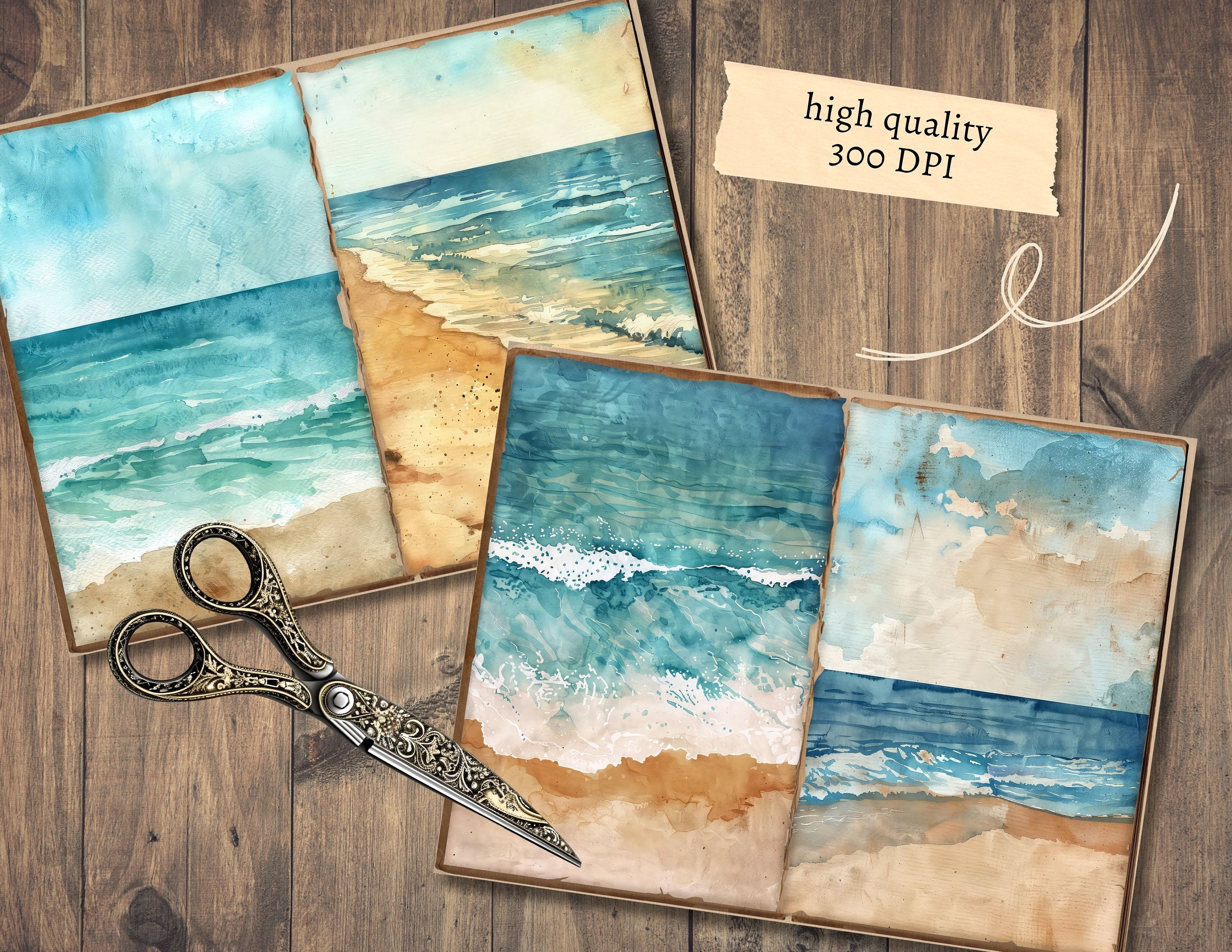 Vintage Beach Junk Journal Pages, Digital Scrapbook Paper Kit, Coastal ...