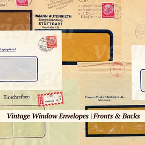 Sobres con ventana vintage digitales / 7 piezas / kit digital de papel efímero / hoja de collage imprimible / sobres usados / suministros para diarios basura / cartas