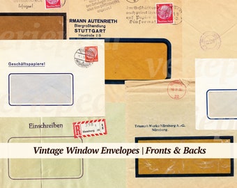 Digital Vintage Window Envelopes | 7 pc | paper ephemera digikit | printable collage sheet | used envelopes | junk journal supplies | letter