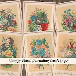 Vintage Floral Journaling Cards | 6 pc | printable botanical ephemera, junk journal paper, digital flower ATC, collage sheet, scrapbook tags