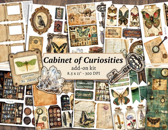 Cabinet of Curiosities Add on Junk Journal Kit, Digital