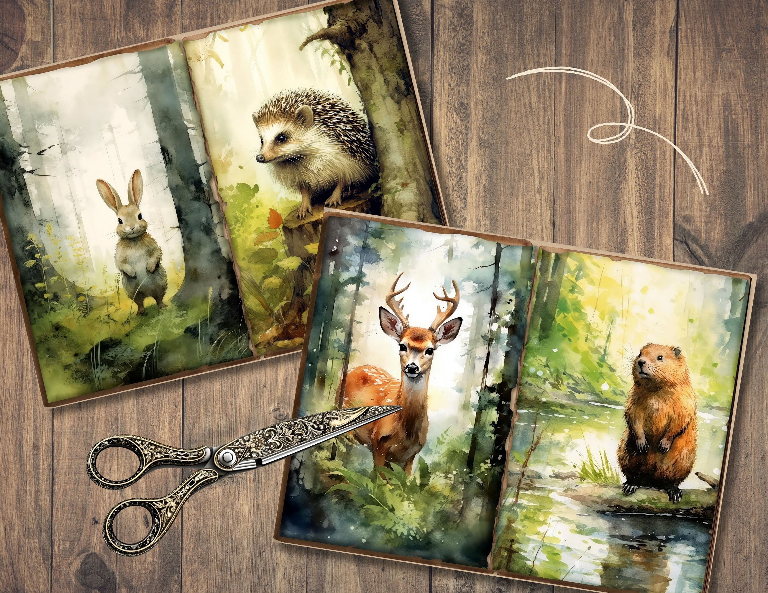 Woodland Animals Junk Journal Pages, Digital Scrapbook Paper Kit ...