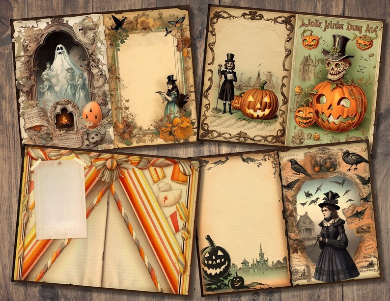 Halloween Junk Journal Kit, Digital Scrapbook Paper, Pumpkin Printable ...