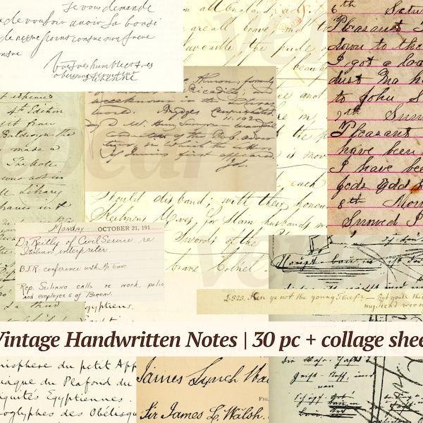 Alte handgeschriebene Notizen | druckbare Ephemera | vintage Buchstaben | antikes Papierpaket | digitale Handschrift | Junk Journal Lieferungen, scrapbook