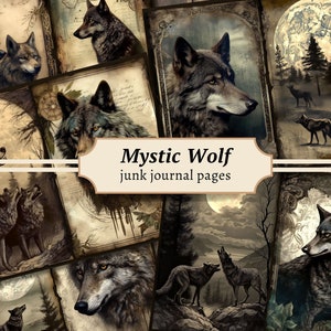 Mystic Wolf Junk-dagboekpagina's, digitale plakboekkit, afdrukbare gotische weerwolf, donker collageblad, vintage ephemera, BOS Grimoire