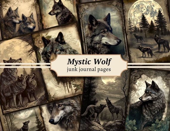 Mystic Wolf Junk Journal Pages, Digital Scrapbook Paper Kit, Gothic Werewolf Printable, Dark Collage Sheet, Vintage Ephemera, BOS Grimoire