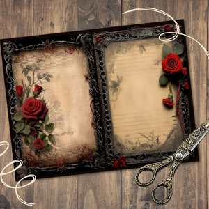 Gothic Rose Junk Journal Pages, Dark Red Scrapbook Paper Kit, Digital ...