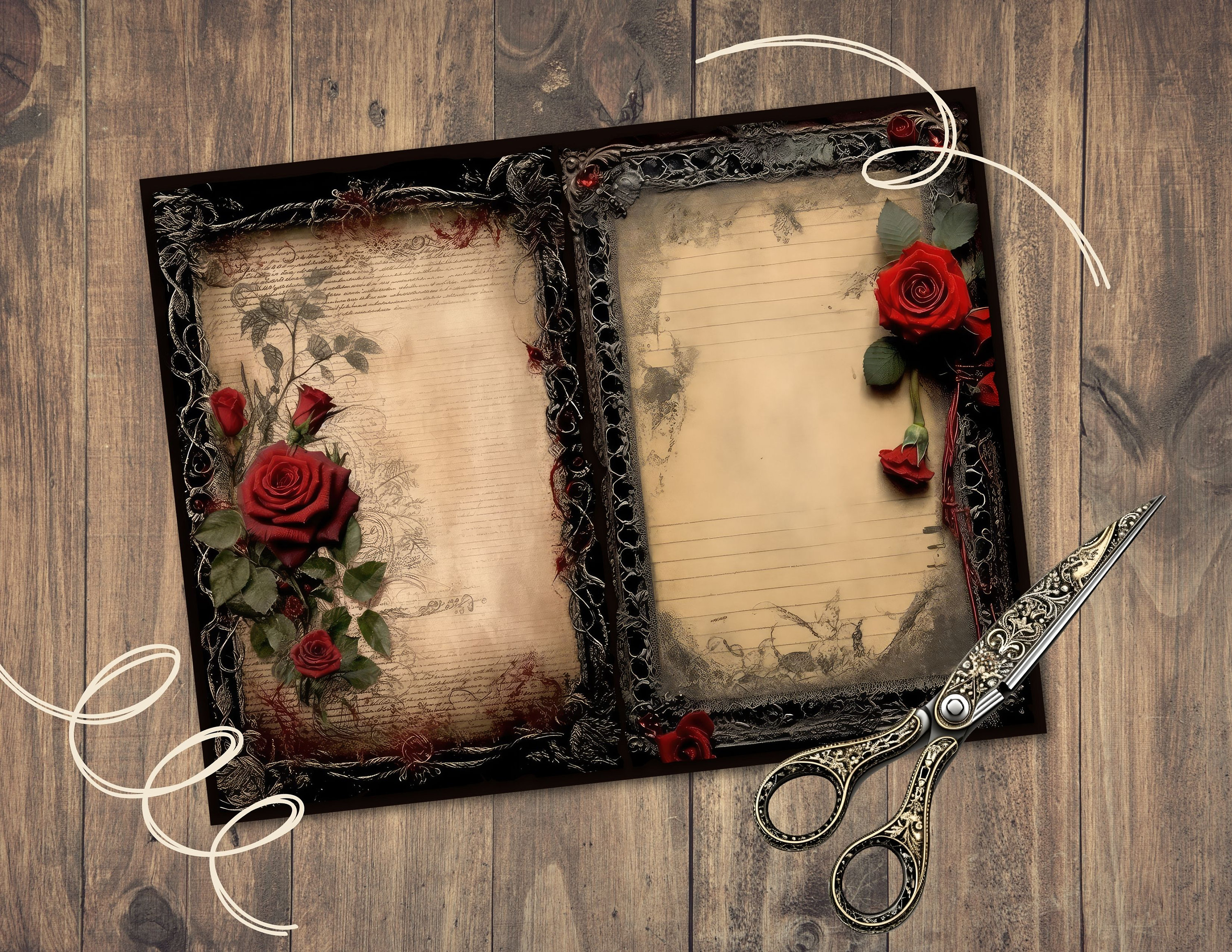 Gothic Rose Junk Journal Pages, Dark Red Scrapbook Paper Kit, Digital ...