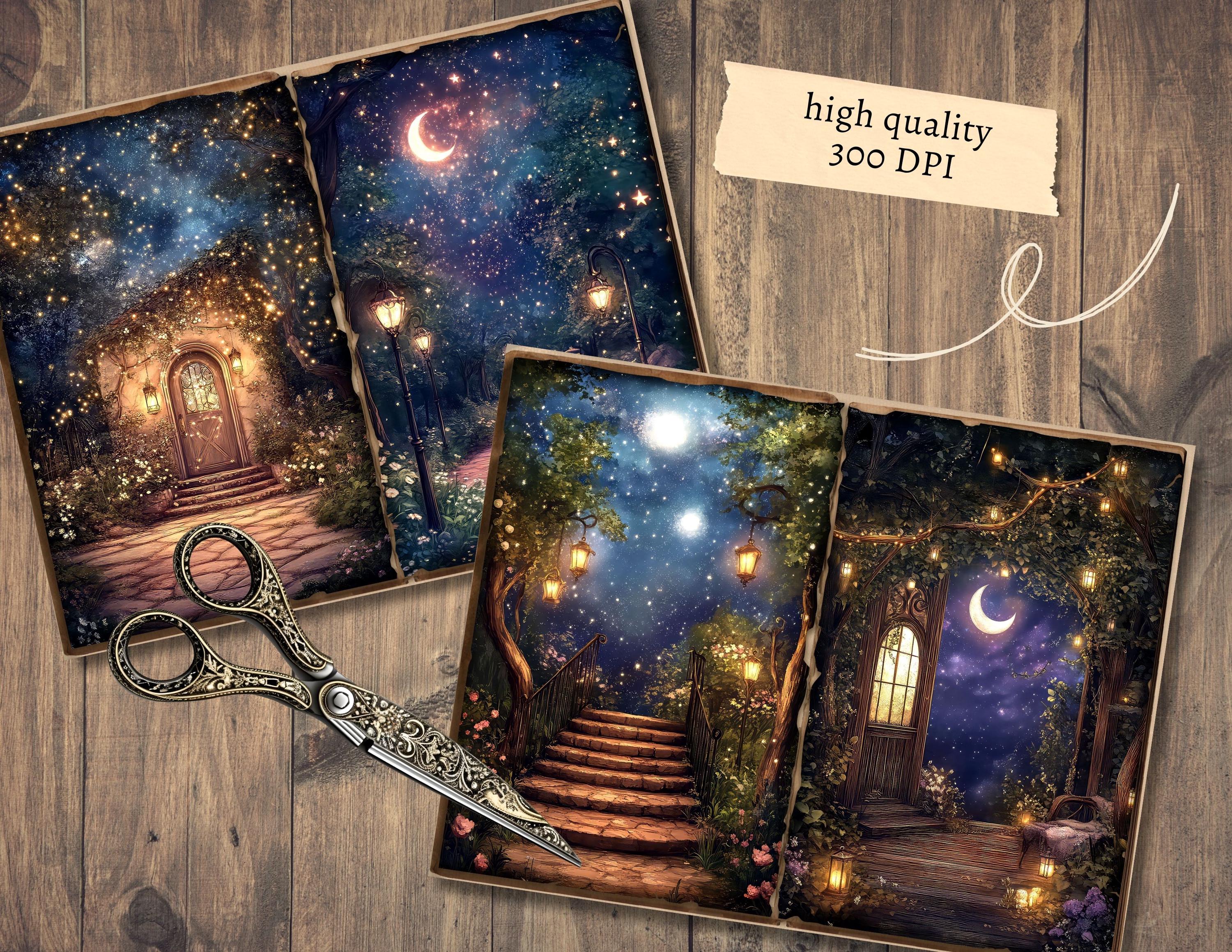 Midnight Garden Junk Journal Pages, Digital Scrapbook, Starry Sky Paper ...