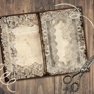 Vintage Lace Junk Journal Pages, Digital Grunge Scrapbook Paper ...