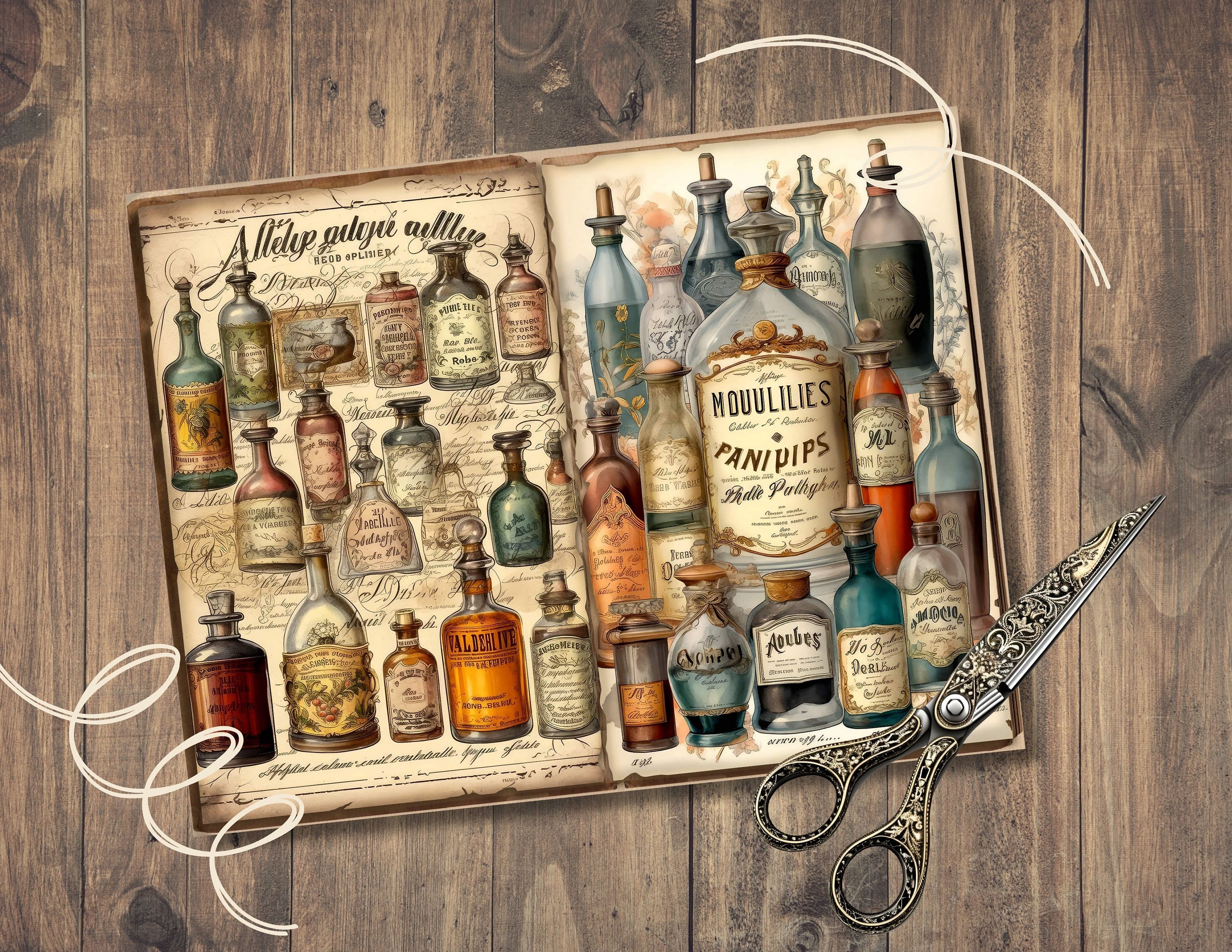 Apothecary Bottles Junk Journal Pages, Digital Scrapbook Paper Kit ...