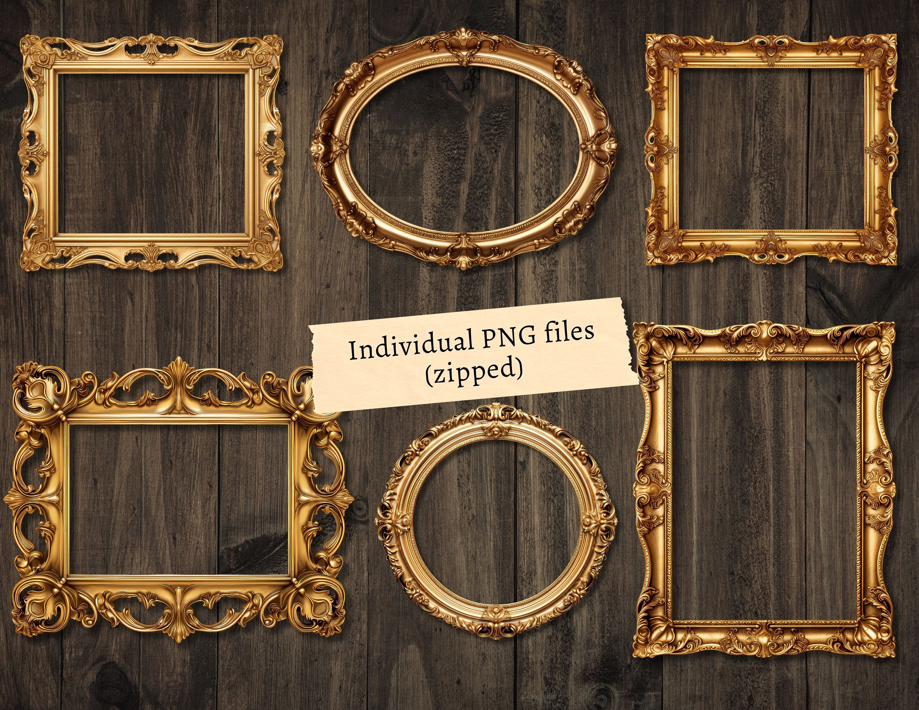 Golden Frames Clipart, Antique Gold Baroque Clip Art, Vintage PNG ...