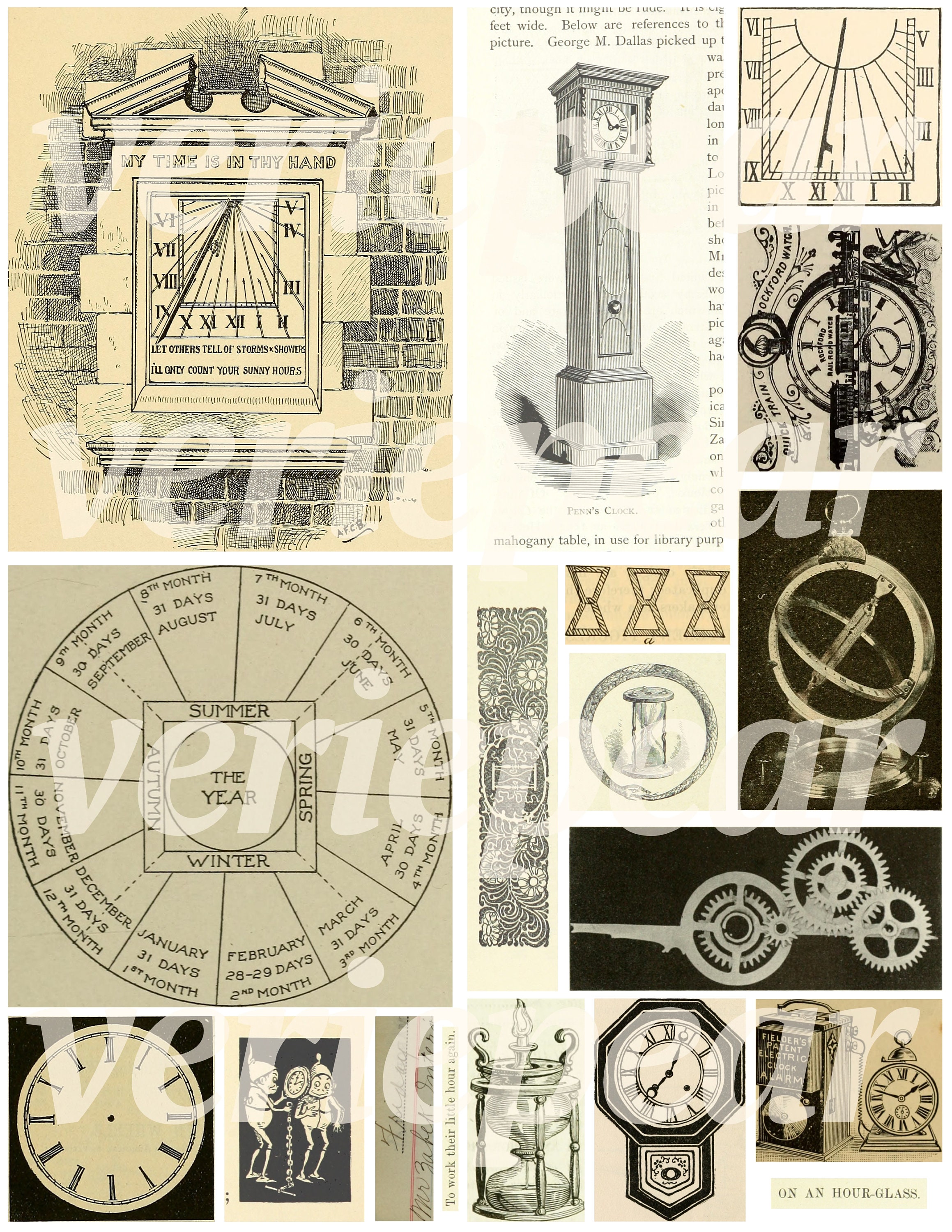 Vintage Time & Clock Ephemera 65 Pc Printable Junk Etsy