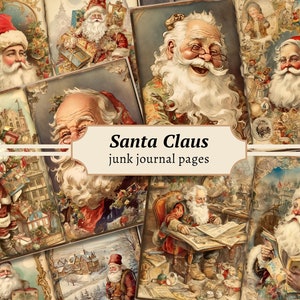 Santa Claus Junk Journal Pages, Digital Scrapbook Paper Kit, Father Christmas Printable, Festive Holiday Collage Sheet, Winter Ephemera