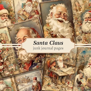 Pages de carnet du père Noël, kit de papier de scrapbooking numérique, Père Noël imprimable, feuille de collage pour les fêtes, éphémères d'hiver