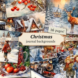 Kerstachtergronden, digitale junk-journaalkit, afdrukbaar vakantie, wintersneeuw plakboek, vintage collagevel, gezellige feestelijke pagina's