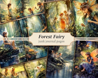 Forest Fairy Junk Journal Pages, Digital Scrapbook Paper Kit, Fantasy Printable, Enchanted Collage Sheet, Whimsical Ephemera, Magic Download