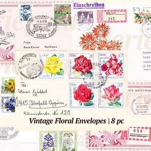 Vintage Blumen Digikit Umschläge | 8x | digital druckbare Blumen Umschläge | altes botanisches Papier Ephemera | digitaler download Junk Journal Set