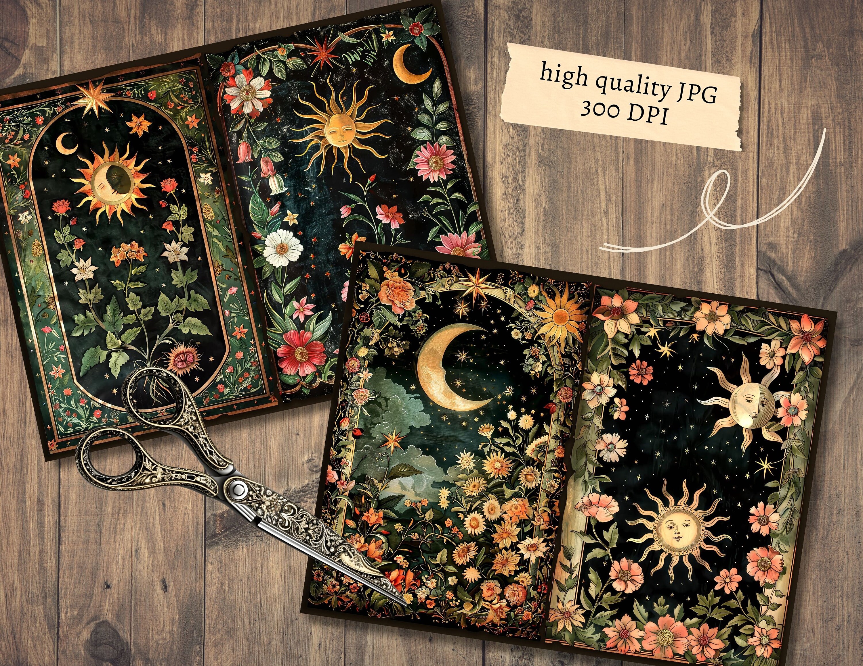 Dark Mystic Floral Junk Journal Pages, Digital Scrapbook Paper Kit ...