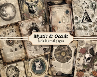 Vintage Mystic Occult Pages, Digital Junk Journal Paper, Printable Gothic Scrapbook Kit, Astrology Collage Sheet, Astronomy Ephemera, Witchy