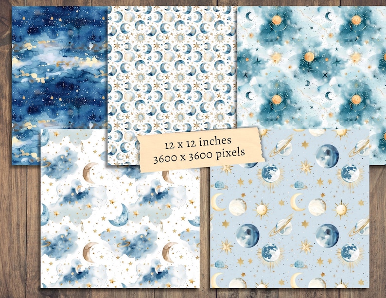 Starry Sky Seamless Digital Papers, Cute Celestial Scrapbook Background ...