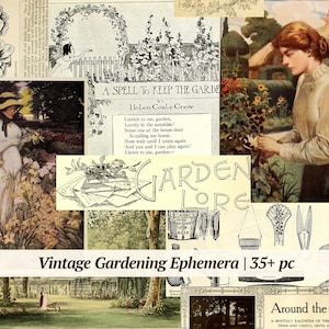Efímeras de jardinería vintage / Más de 35 piezas / Diario de jardinería imprimible, hoja de collage floral digital, papel para álbum de recortes de jardinero, kit de diario