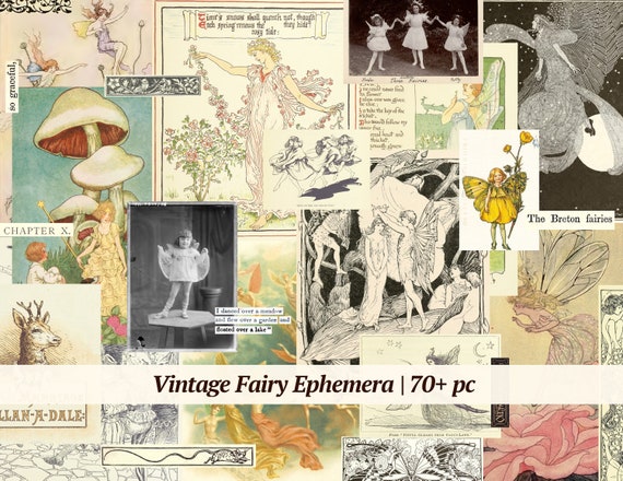 Vintage Fairy Ephemera | 70+ pc | printable faerie kit | digital junk journal collage sheet | old antique fairytale pack | siren scrapbook