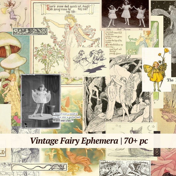 Vintage Fairy Ephemera | 70+ pc | printable faerie kit | digital junk journal collage sheet | old antique fairytale pack | siren scrapbook