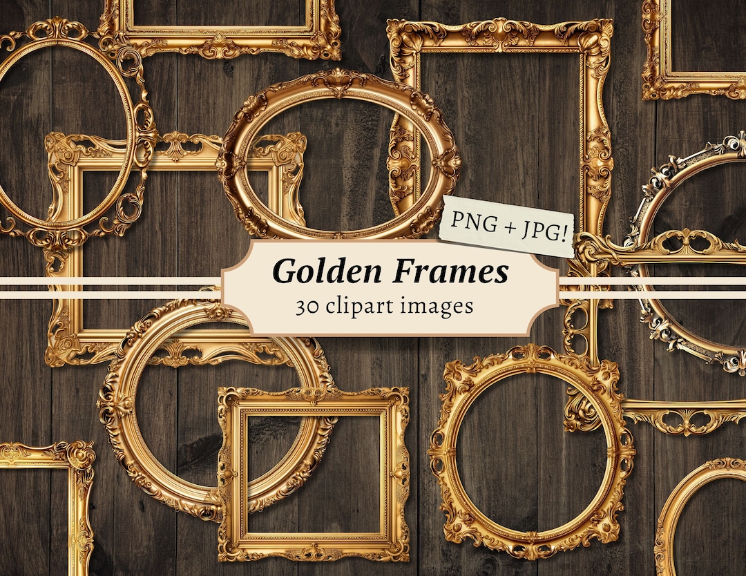 Golden Frames Clipart, Antique Gold Baroque Clip Art, Vintage PNG ...